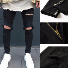 Load image into Gallery viewer, Ripped Slim Fit Black Denim Jeans