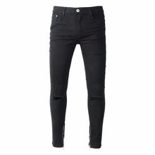 Load image into Gallery viewer, Ripped Slim Fit Black Denim Jeans