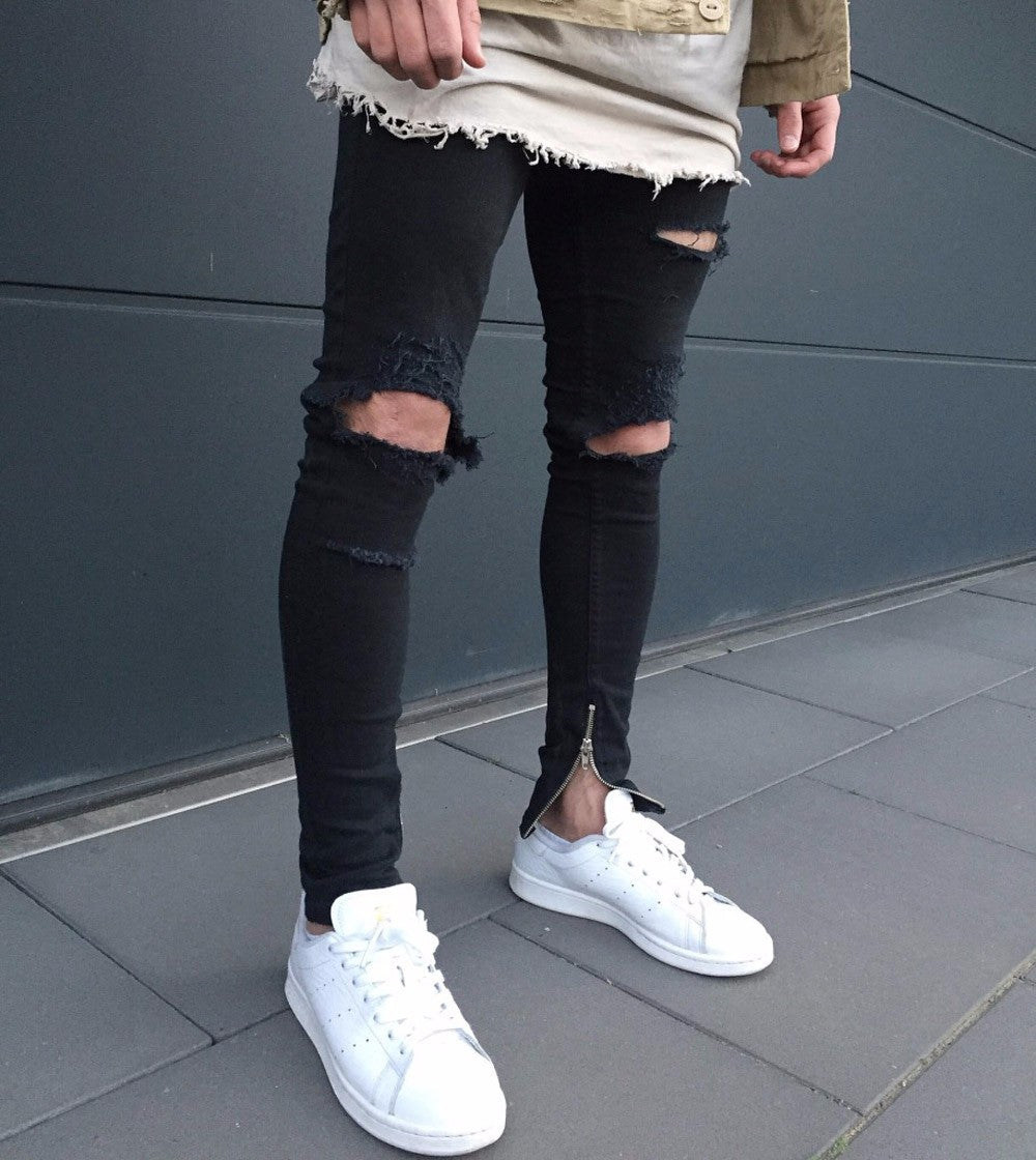 Ripped Slim Fit Black Denim Jeans