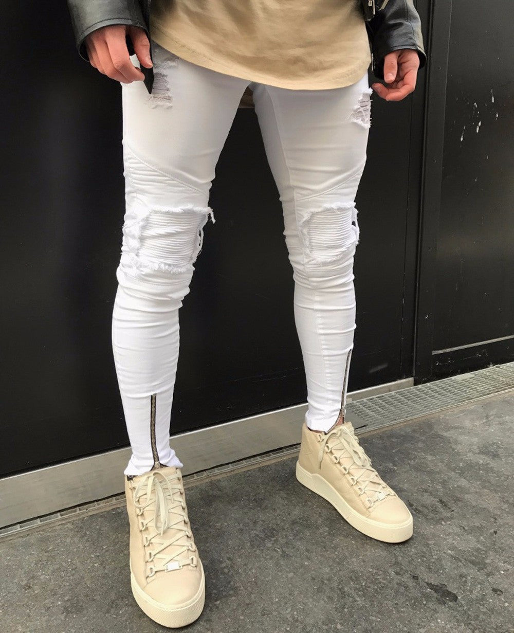 Ripped Slim Fit White Jeans