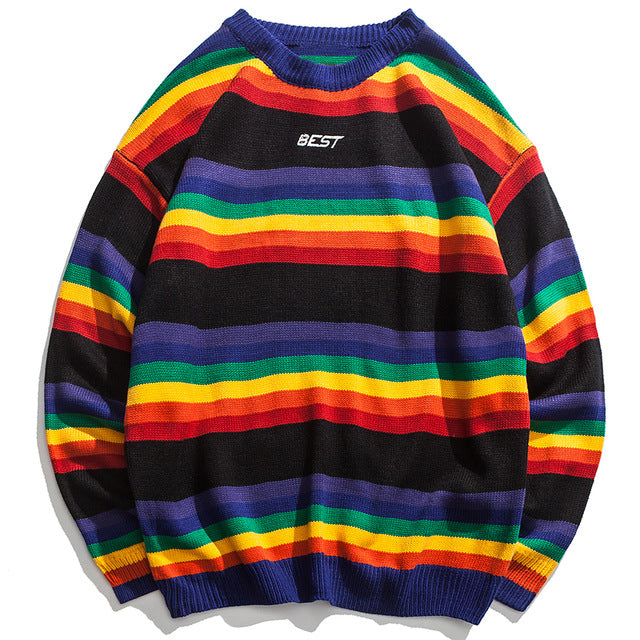 Retro Rainbow Knitted Sweater